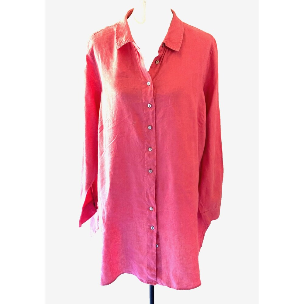 Soft Surroundings Pink 100% Linen Button Front Shirt Size 1X
